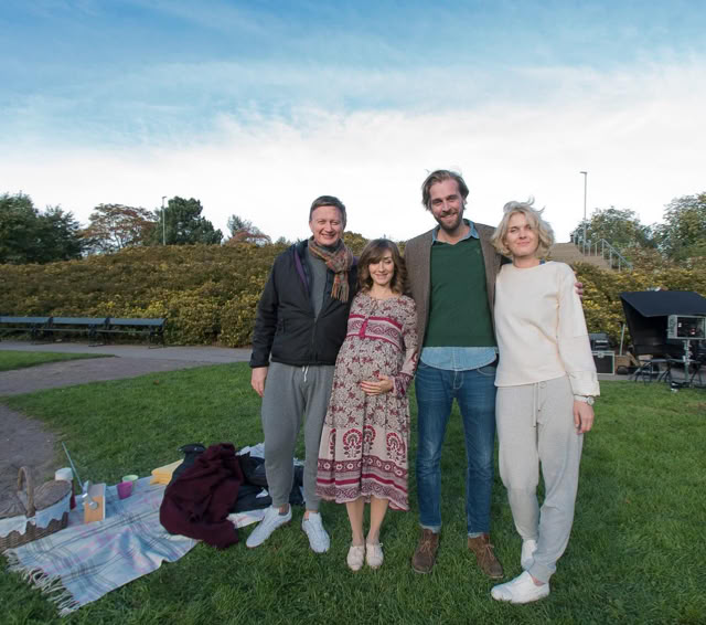 Cast and crew on an outdoor location